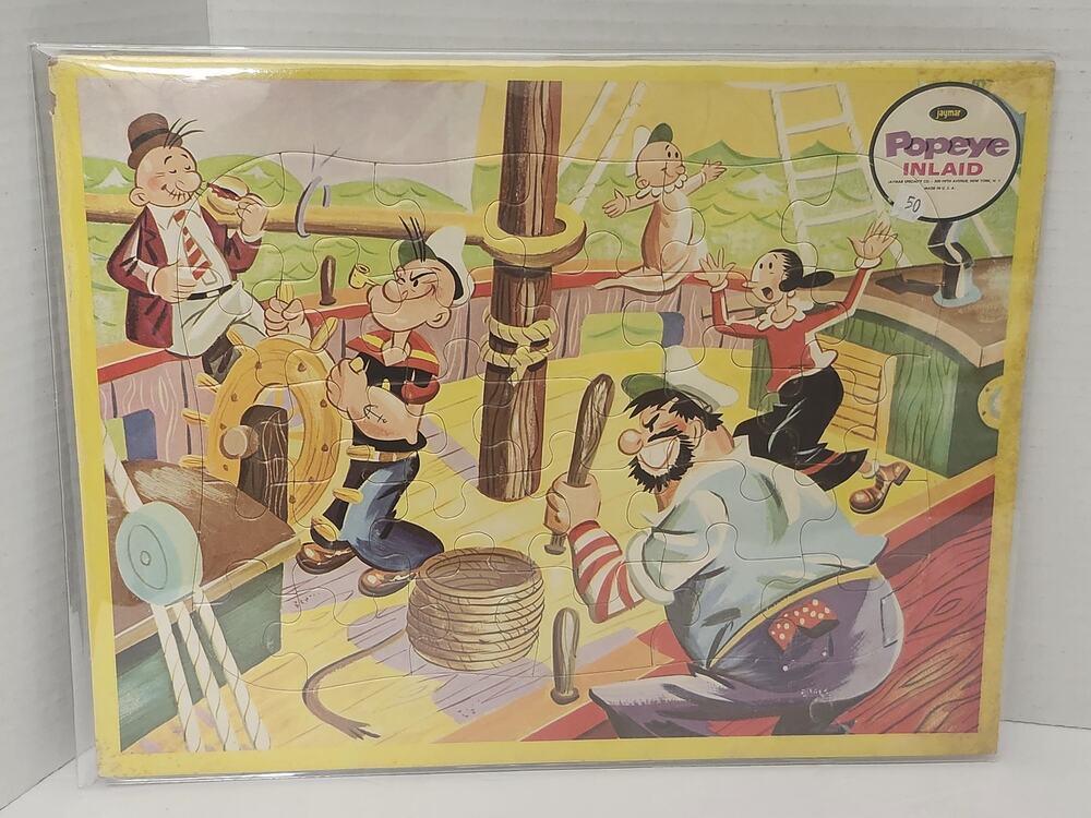 Vintage Jaymar Popeye Ship Deck Cardboard Inlaid Tray Puzzle